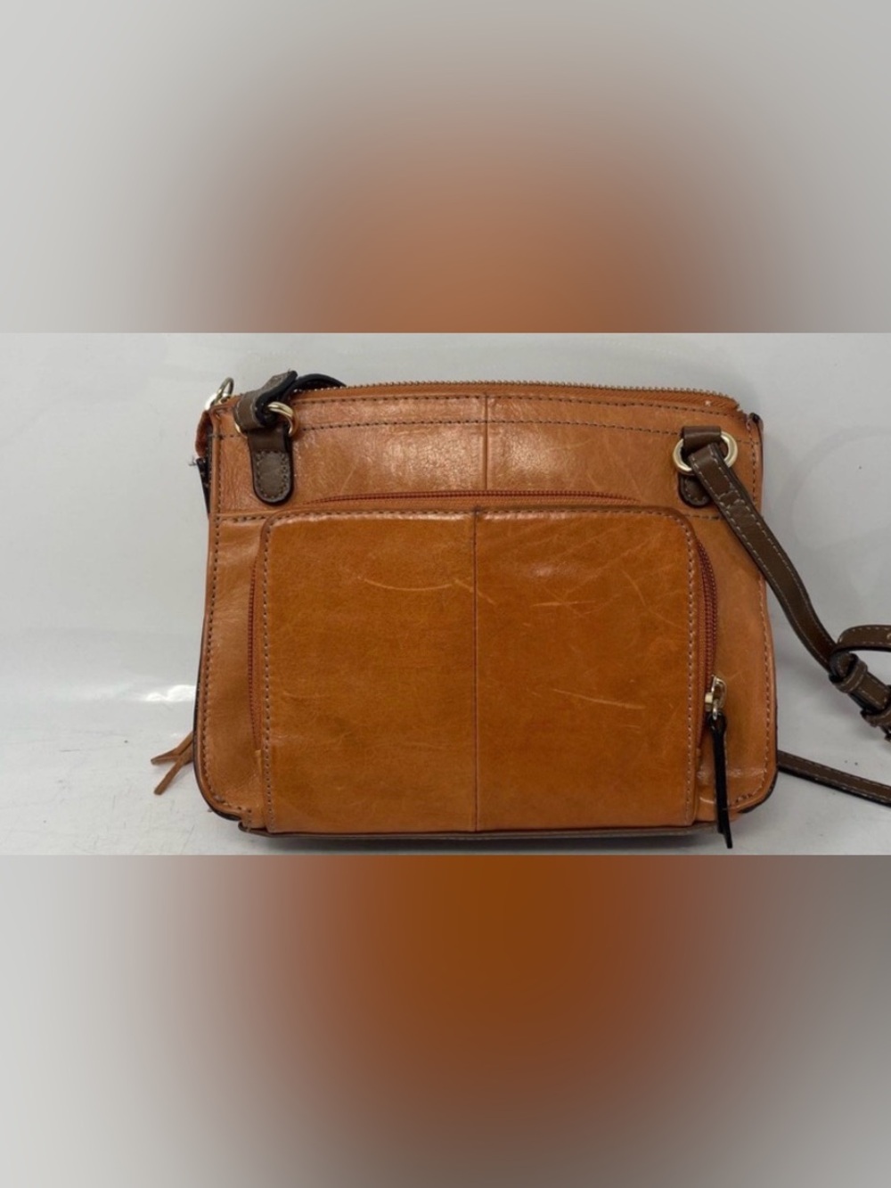 Tignanello Womens Brown Leather Tassel Adjustable Strap Zip Top Crossbody Bag